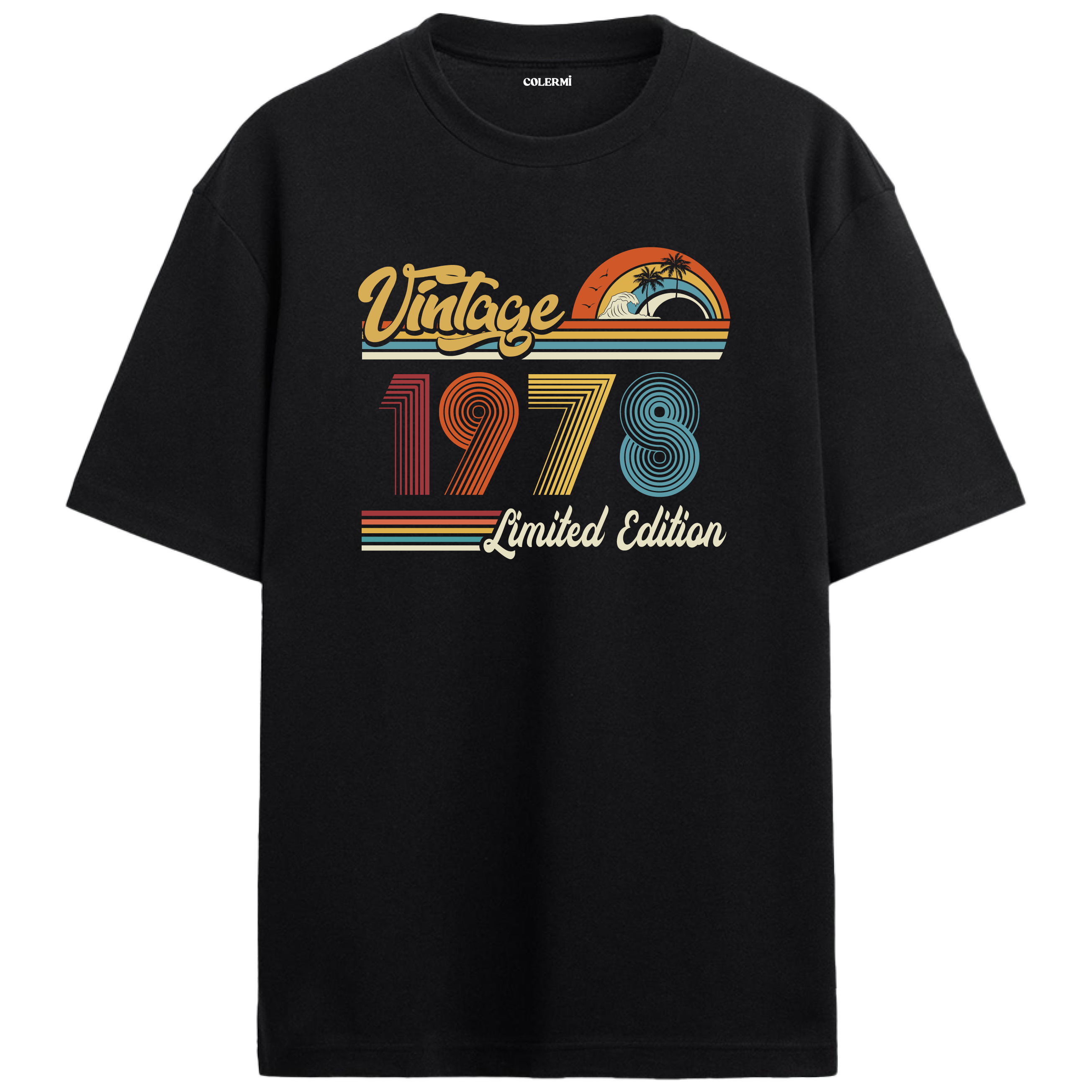 1978 Vintage siyah oversize tişört, retro baskısıyla nostaljik bir doğum günü hediyesi seçeneği sunar.