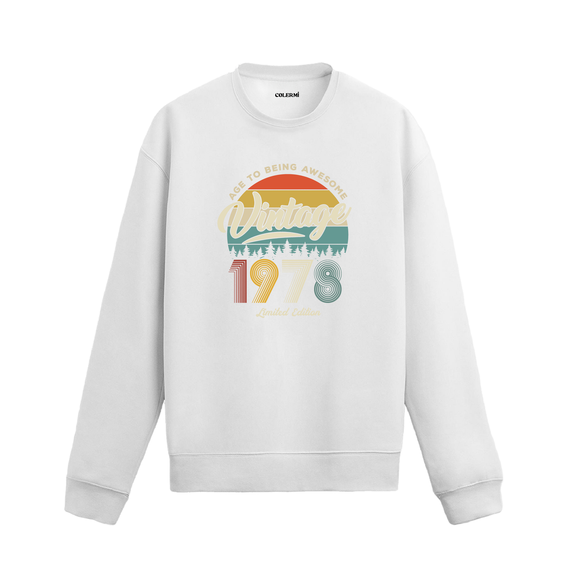 1978 yılı baskılı beyaz retro vintage sweatshirt