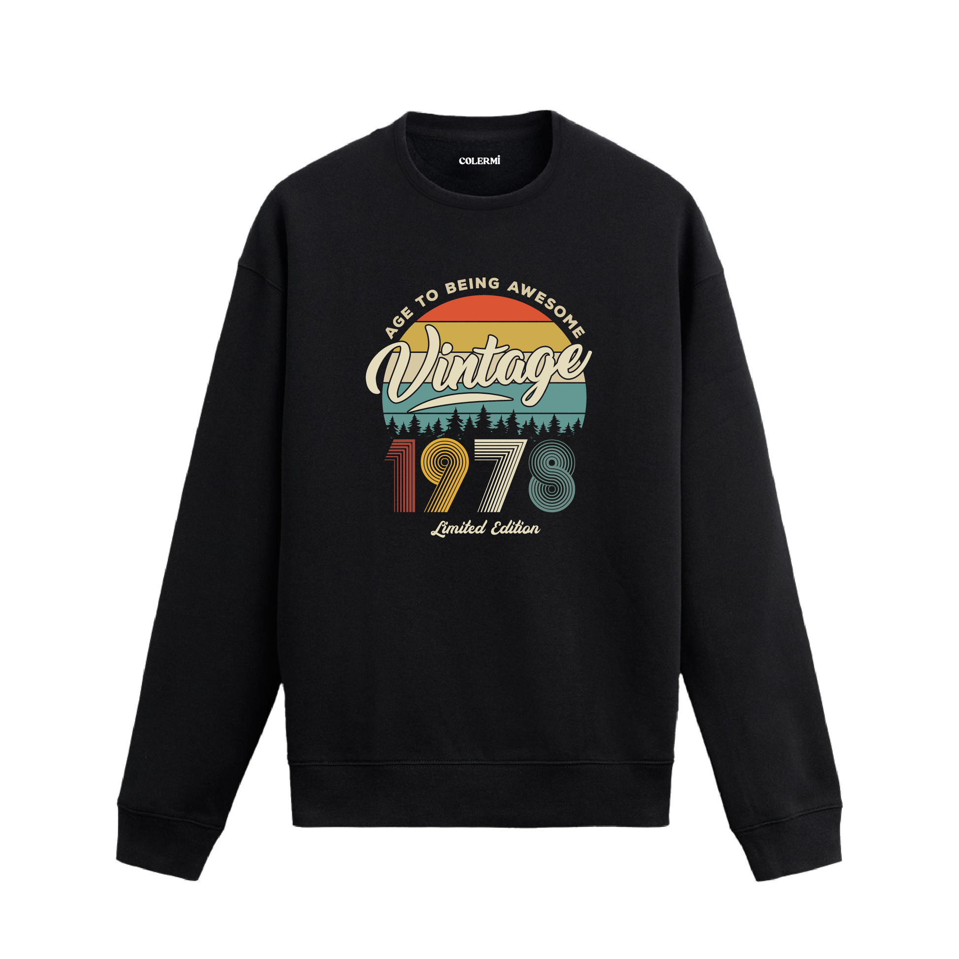 1978 yılı baskılı siyah retro vintage sweatshirt