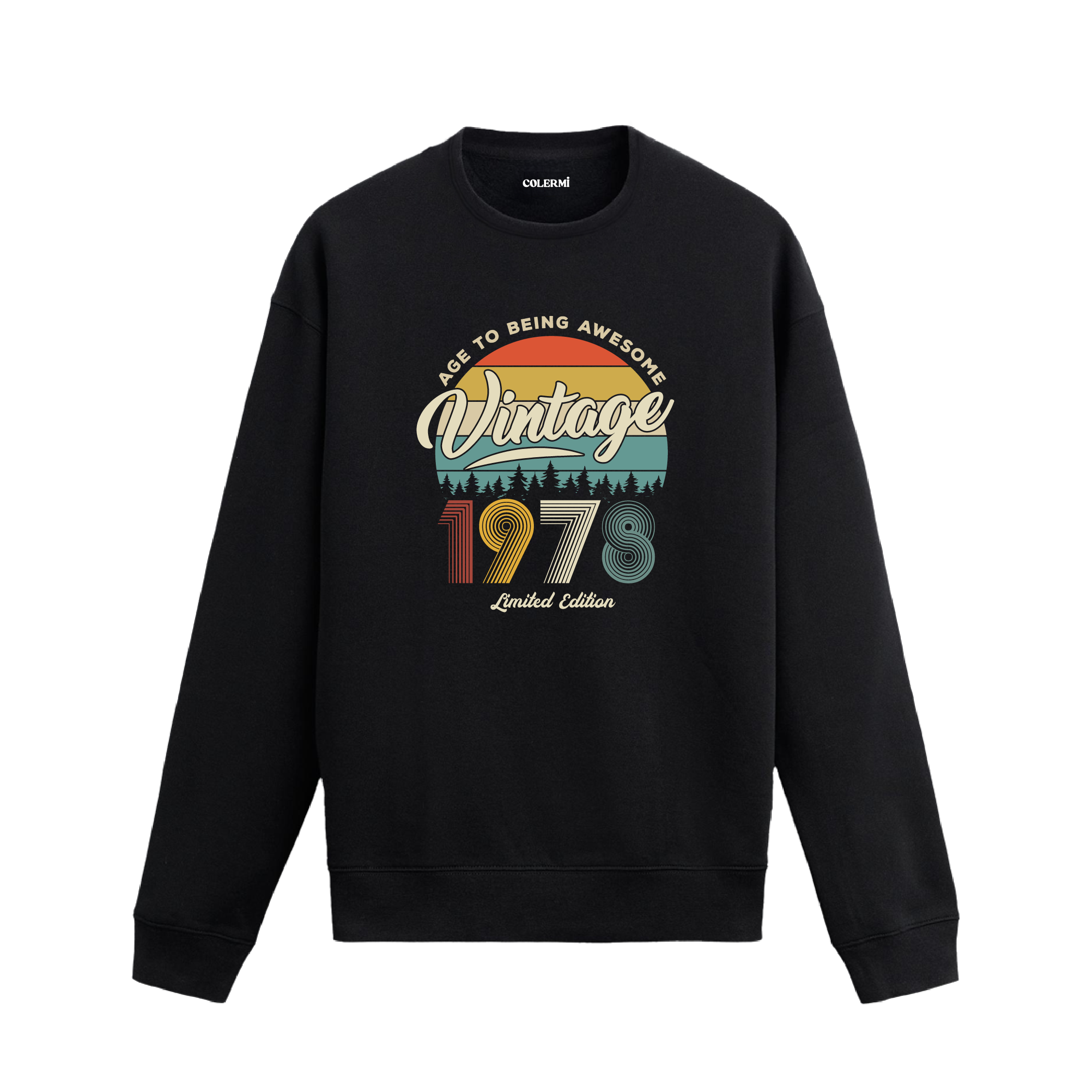 1978 yılı baskılı siyah retro vintage sweatshirt
