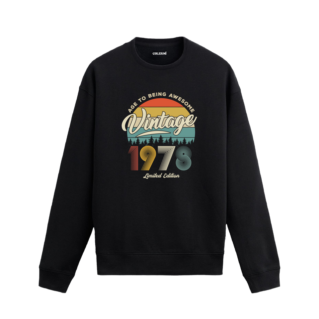 1978 yılı baskılı siyah retro vintage sweatshirt