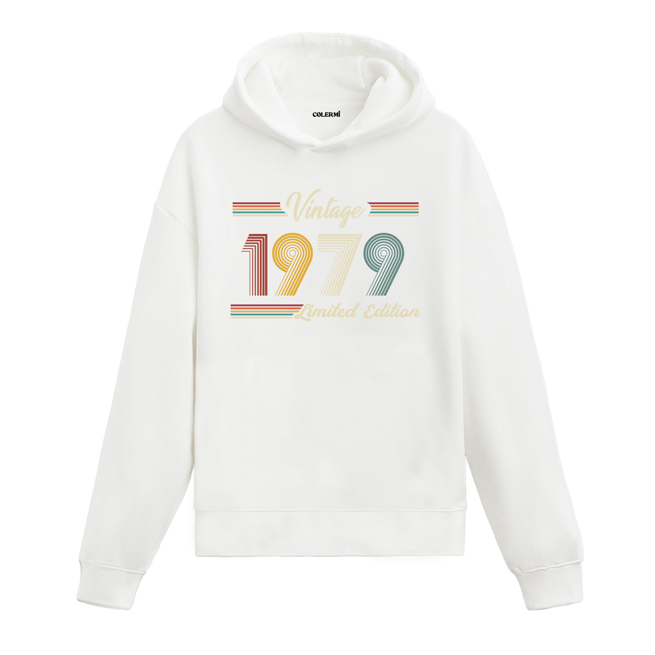 1979 doğum yılına özel tasarlanmış beyaz klasik vintage hoodie