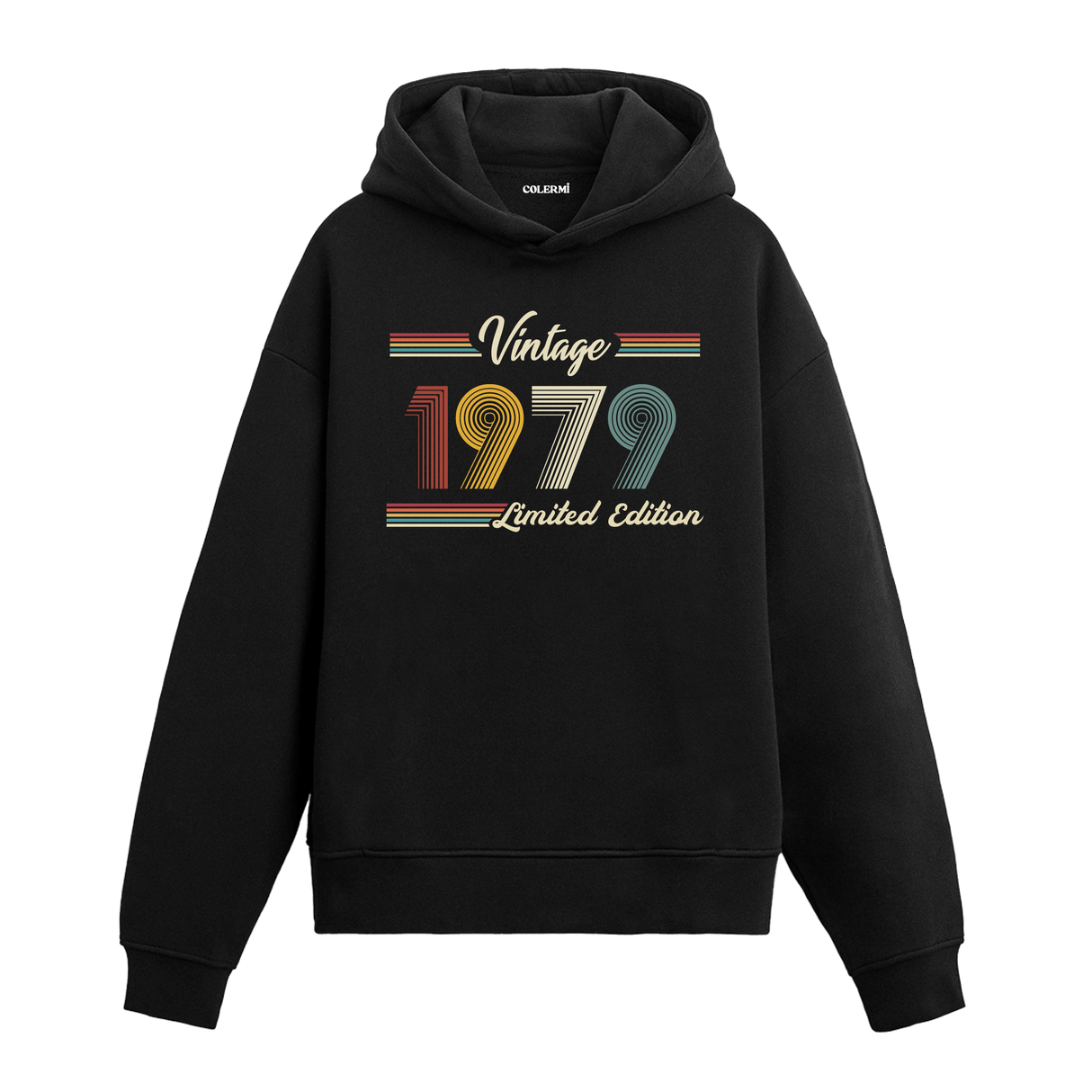 1979 doğum yılına özel tasarlanmış siyah klasik vintage hoodie