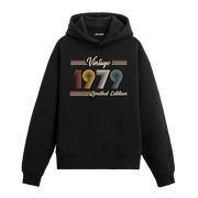 1979 doğum yılına özel tasarlanmış siyah klasik vintage hoodie
