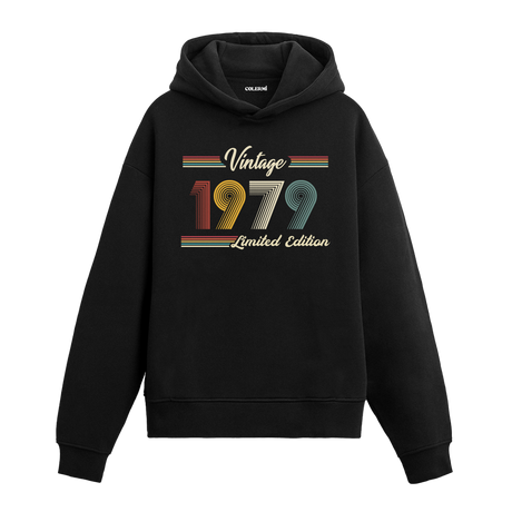 1979 doğum yılına özel tasarlanmış siyah klasik vintage hoodie