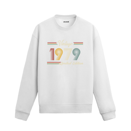 Retro tipografili 1979 Klasik Vintage Colermi beyaz sweatshirt