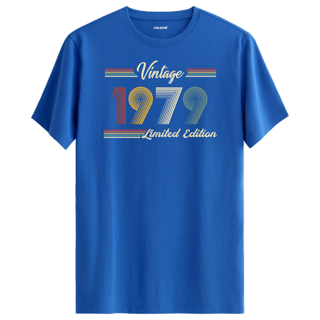 1979 yazılı klasik vintage retro tasarımlı mavi tişört