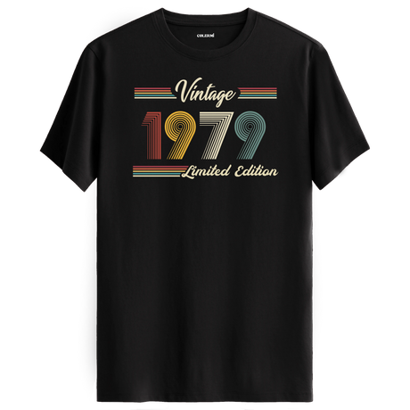 1979 yazılı klasik vintage retro tasarımlı siyah tişört