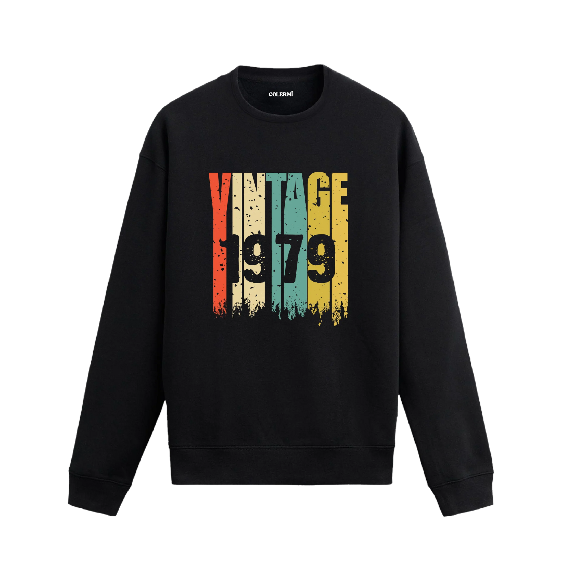 Colermi 1979 Vintage Era baskılı sweatshirt, retro stil, premium pamuk kumaş.