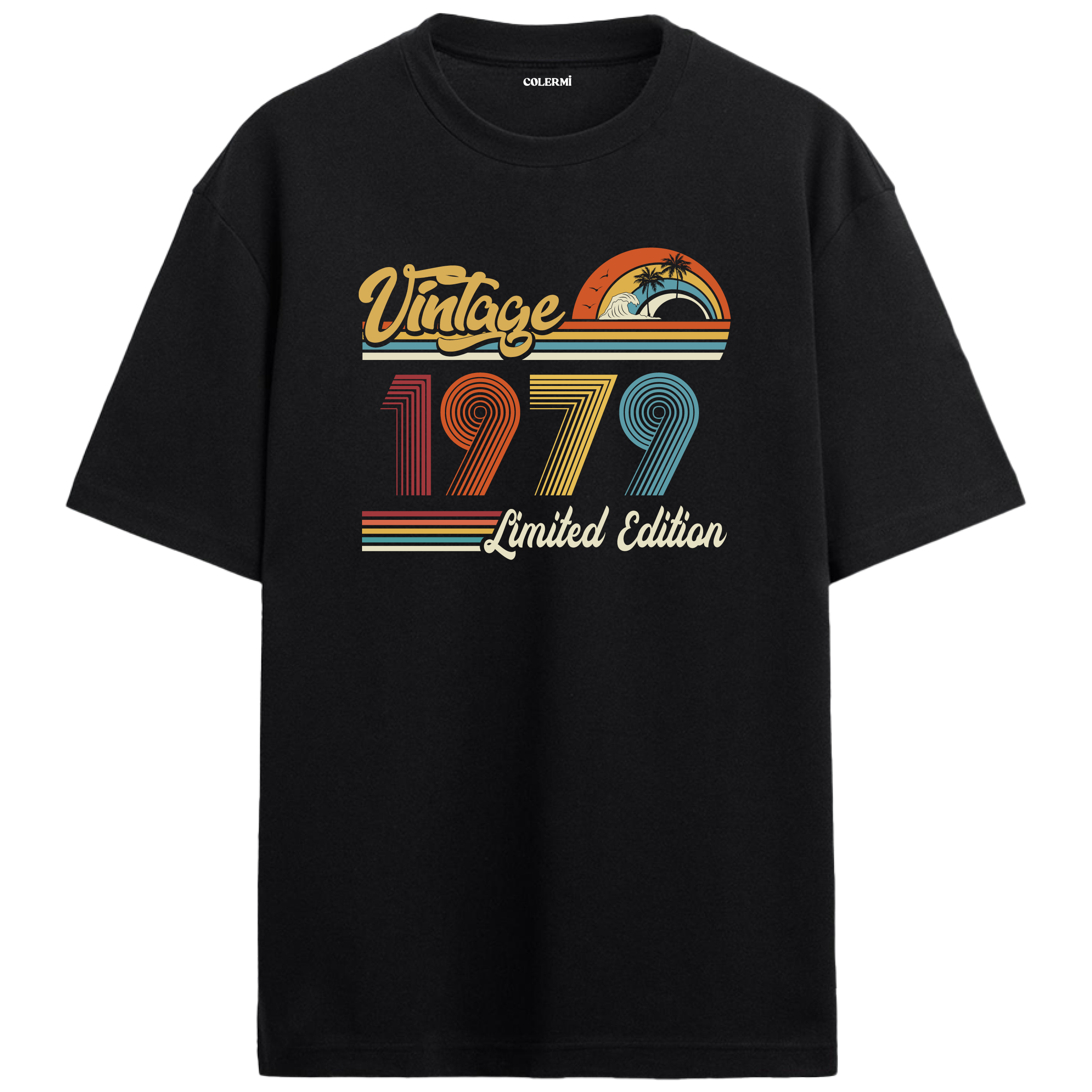 1979 Vintage siyah oversize tişört, retro baskısıyla nostaljik bir doğum günü hediyesi seçeneği sunar.