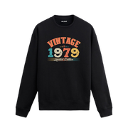 1979 yılına özel siyah Vintage Sweatshirt Echo, retro tasarımlı yıl baskılı sweatshirt.