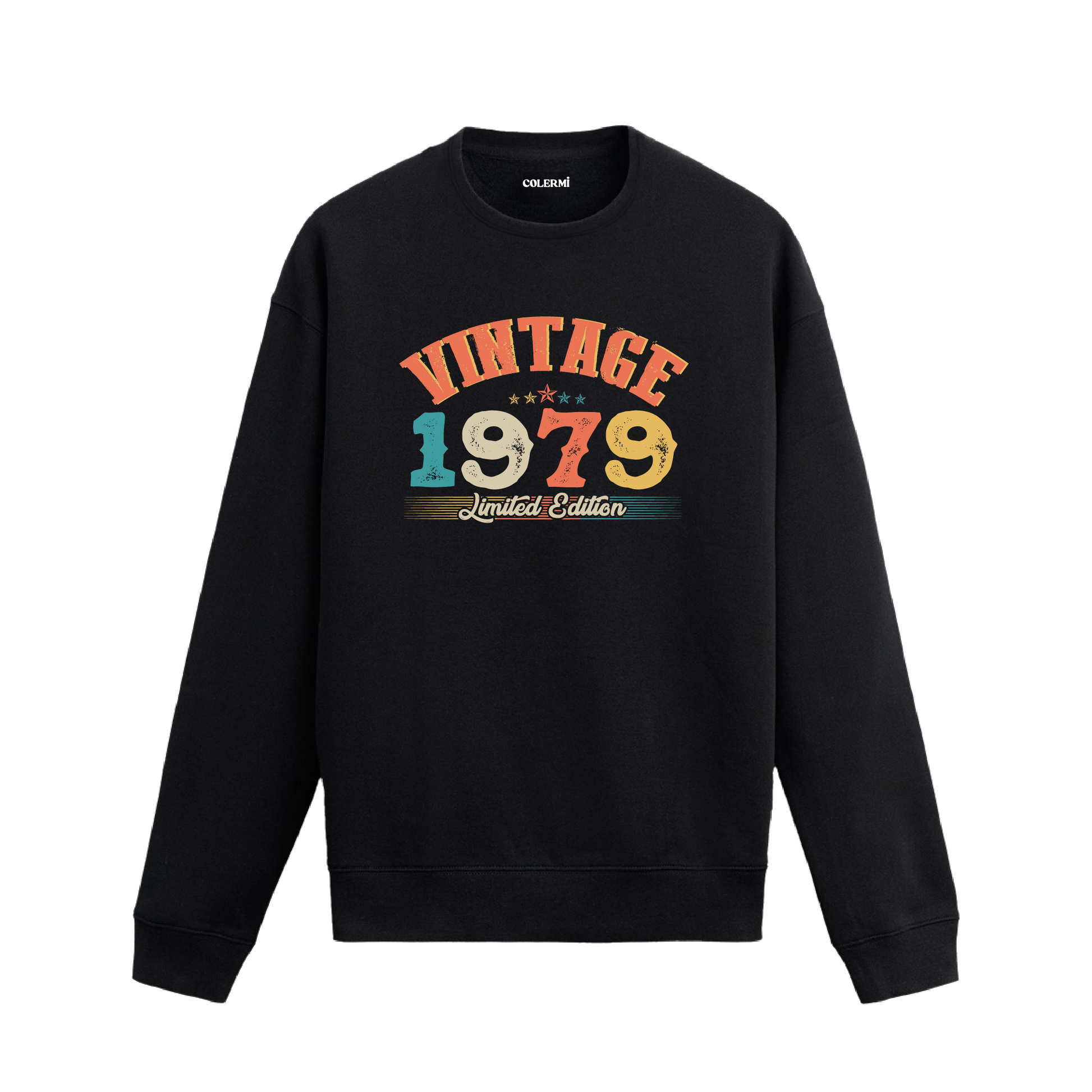 1979 yılına özel siyah Vintage Sweatshirt Echo, retro tasarımlı yıl baskılı sweatshirt.