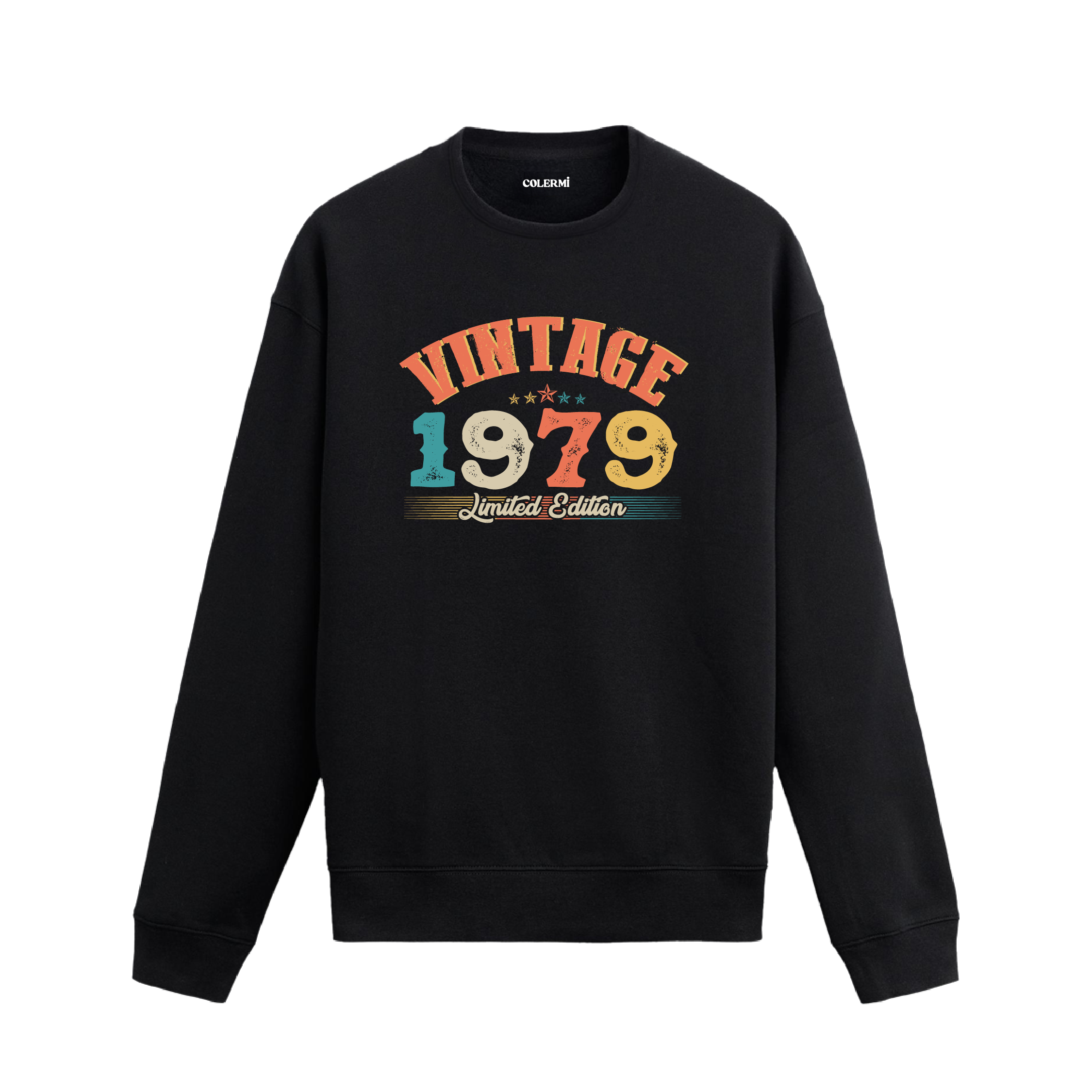 1979 yılına özel siyah Vintage Sweatshirt Echo, retro tasarımlı yıl baskılı sweatshirt.