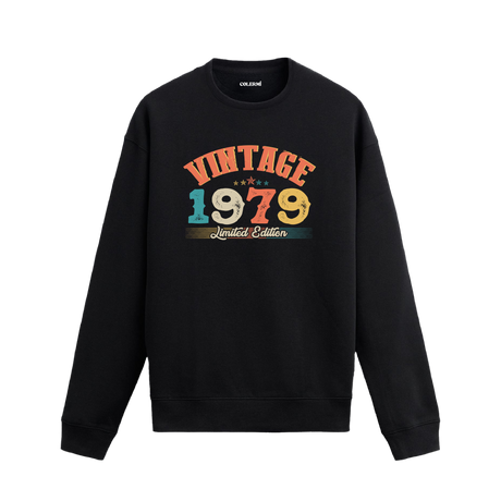 1979 yılına özel siyah Vintage Sweatshirt Echo, retro tasarımlı yıl baskılı sweatshirt.