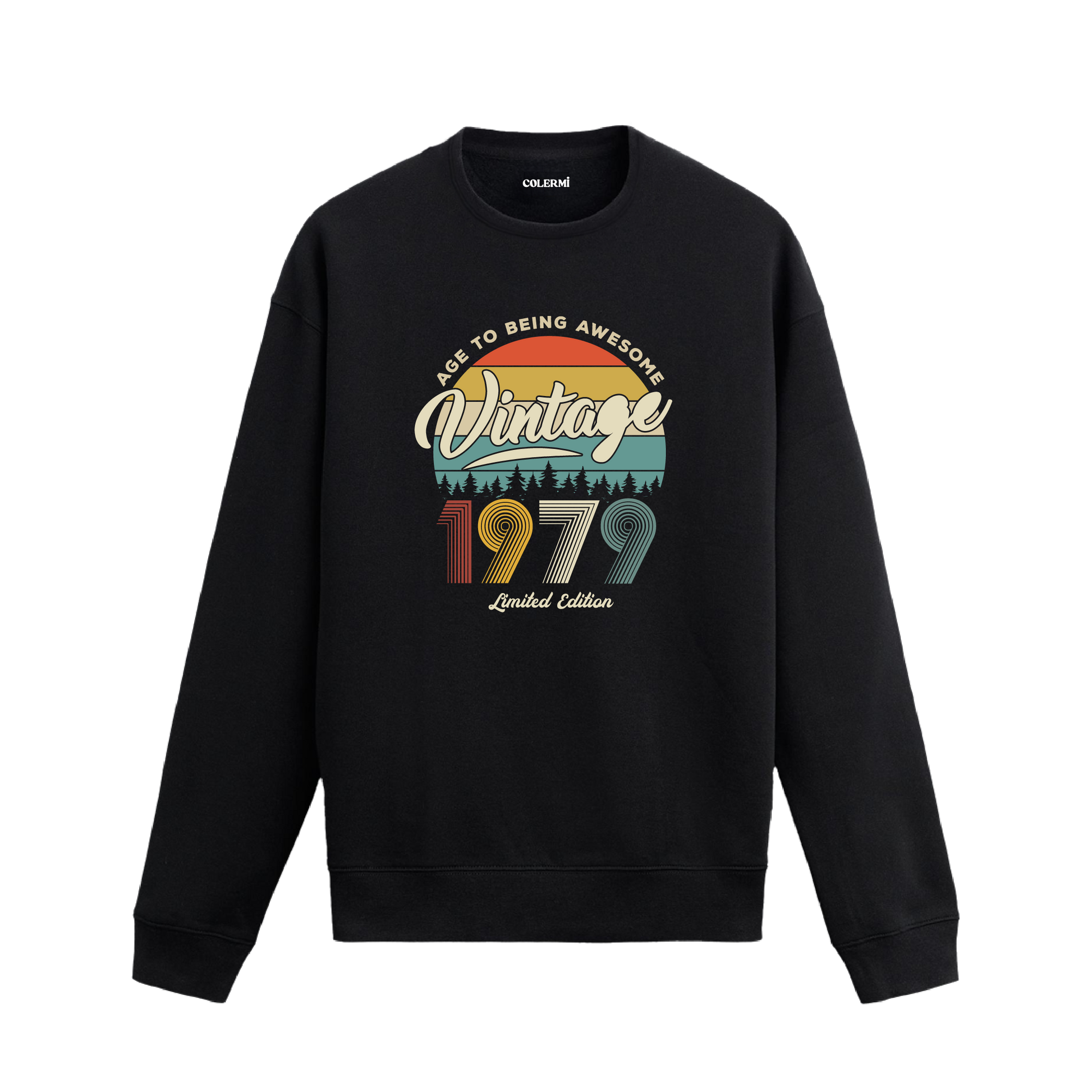 1979 yılı baskılı siyah retro vintage sweatshirt