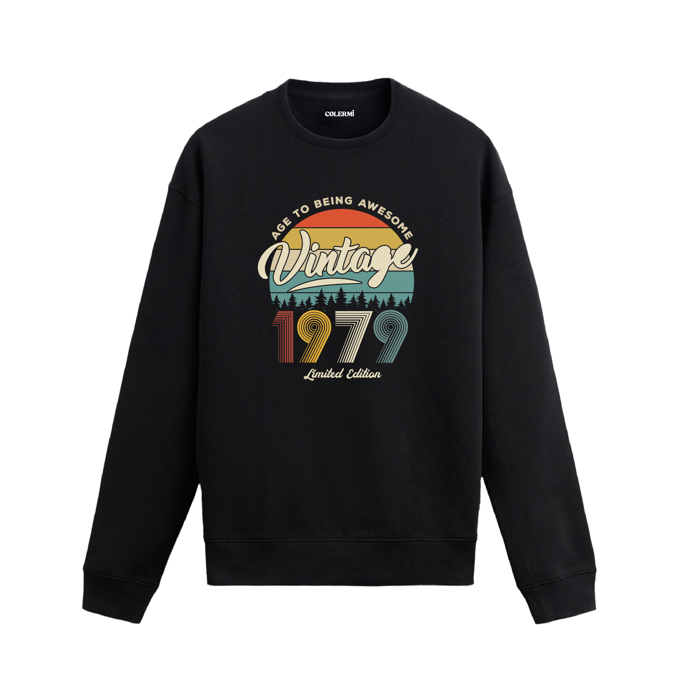 1979 yılı baskılı siyah retro vintage sweatshirt