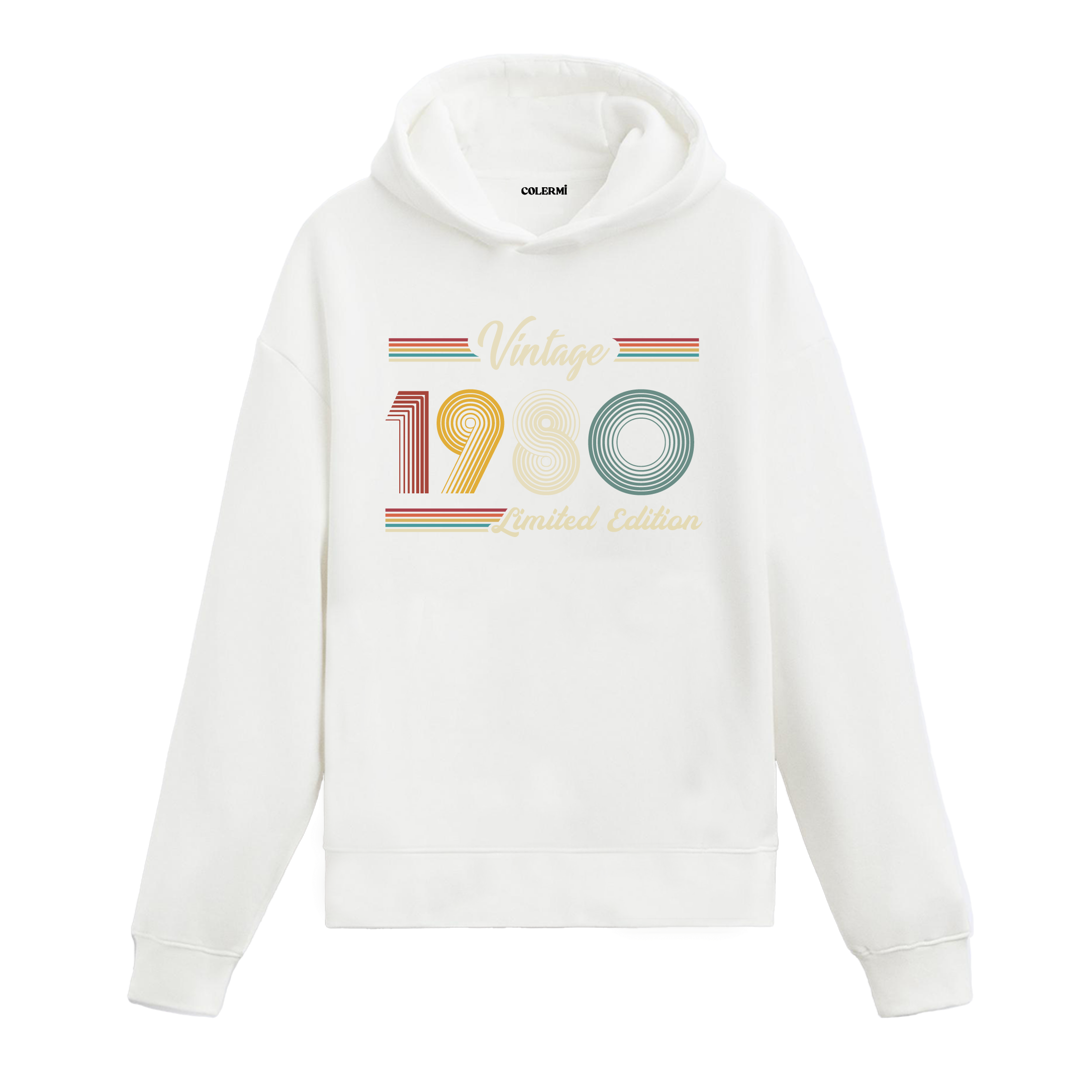 1980 doğumlu kişiler için özel tasarlanmış beyaz klasik vintage hoodie