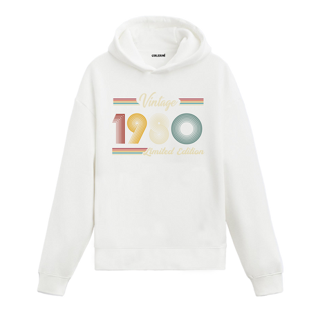 1980 doğumlu kişiler için özel tasarlanmış beyaz klasik vintage hoodie