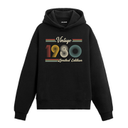 1980 doğumlu kişiler için özel tasarlanmış siyah klasik vintage hoodie