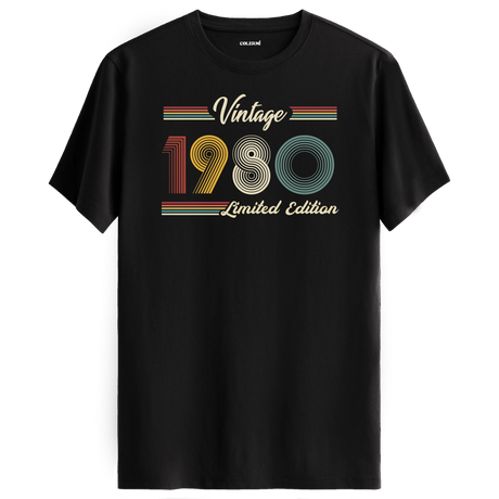 1980 yazılı klasik vintage retro tasarımlı siyah tişört