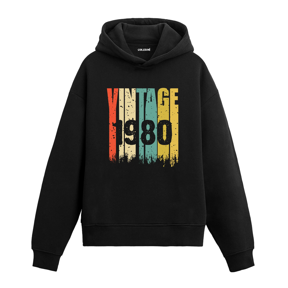 1980 doğumlu kişiler için tasarlanmış siyah Vintage Era hoodie