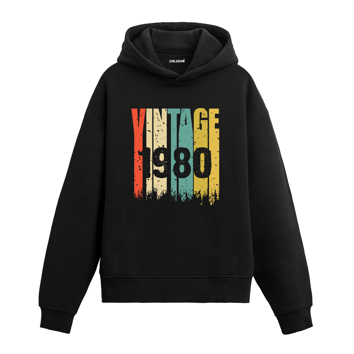 1980 doğumlu kişiler için tasarlanmış siyah Vintage Era hoodie