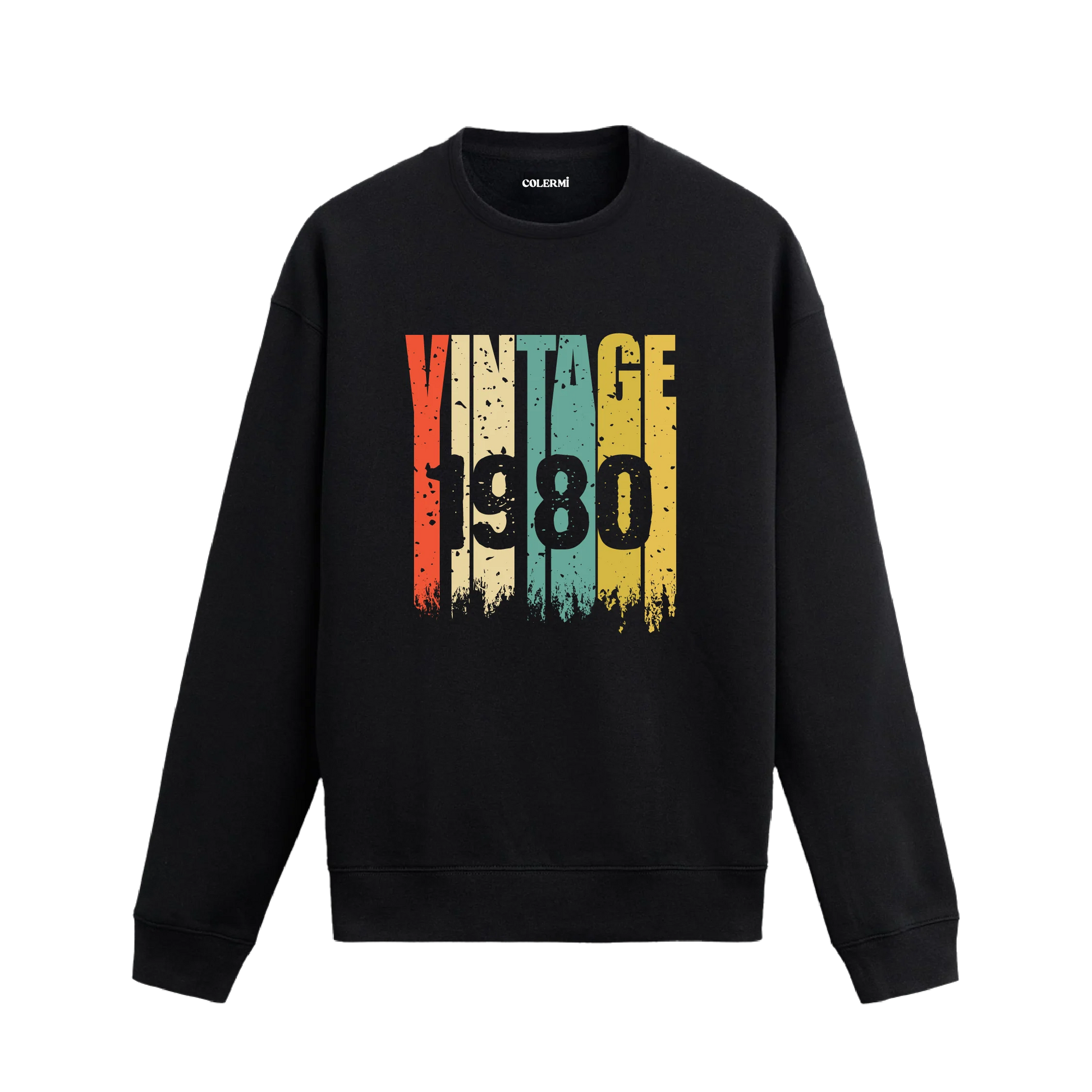 Colermi 1980 Vintage Era baskılı sweatshirt, retro tasarım, premium pamuk kumaş.