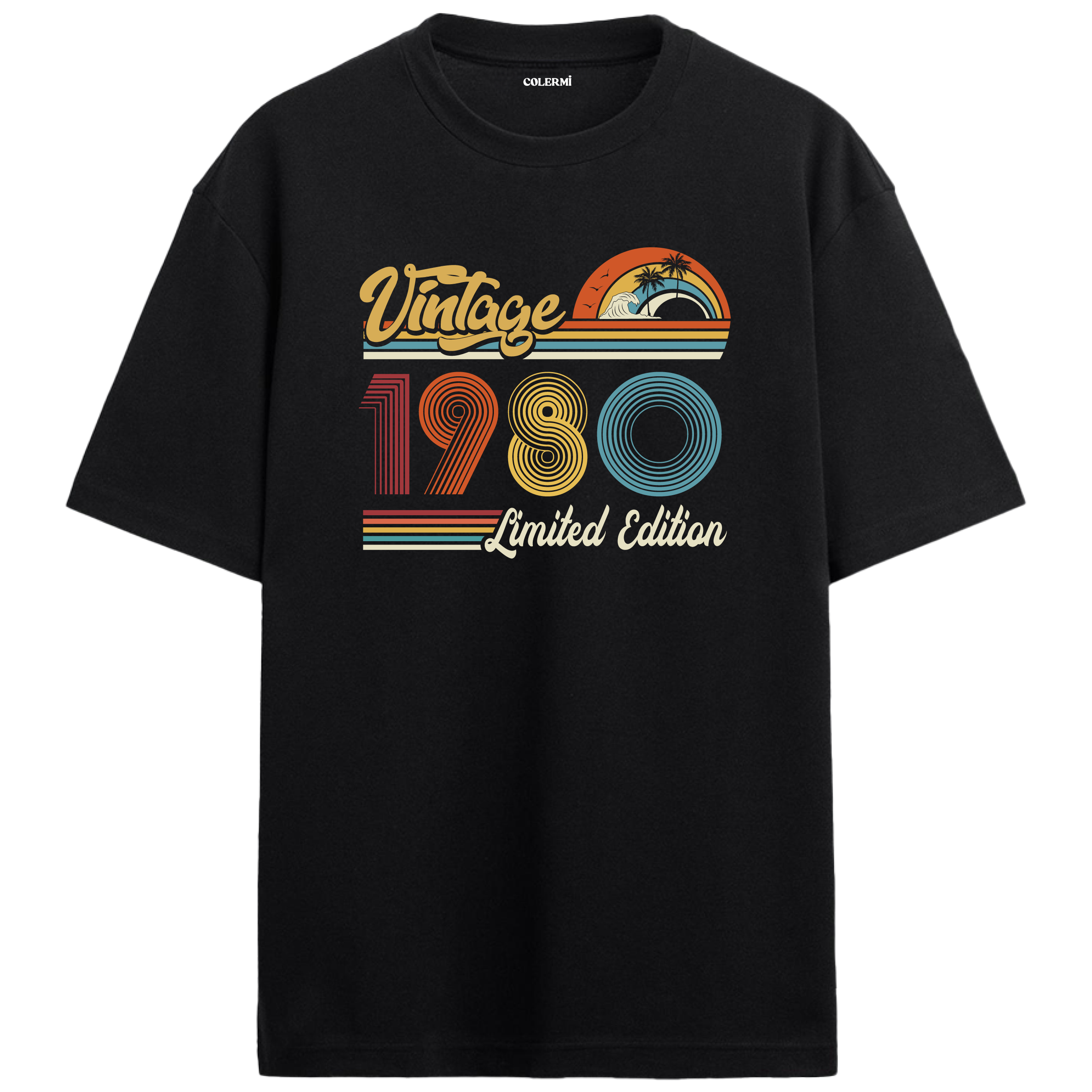 1980 Vintage siyah oversize tişört, retro baskısıyla nostaljik bir doğum günü hediyesi seçeneği sunar.