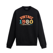 1980 yılına özel siyah Vintage Sweatshirt Echo, retro tasarımlı yıl baskılı sweatshirt modeli.