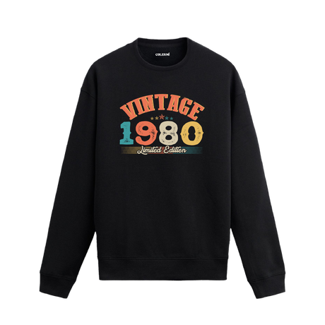1980 yılına özel siyah Vintage Sweatshirt Echo, retro tasarımlı yıl baskılı sweatshirt modeli.