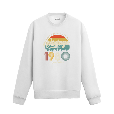 1980 yılı baskılı beyaz retro vintage sweatshirt