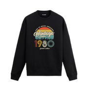 1980 yılı baskılı siyah retro vintage sweatshirt