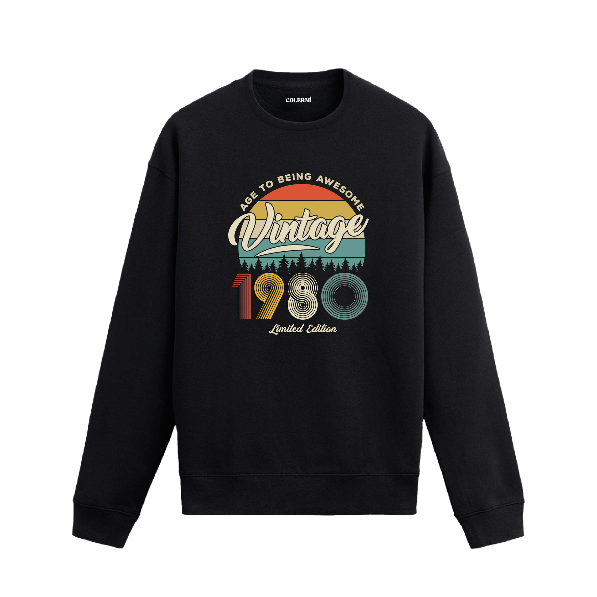1980 yılı baskılı siyah retro vintage sweatshirt