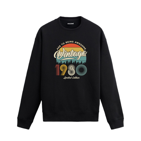 1980 yılı baskılı siyah retro vintage sweatshirt