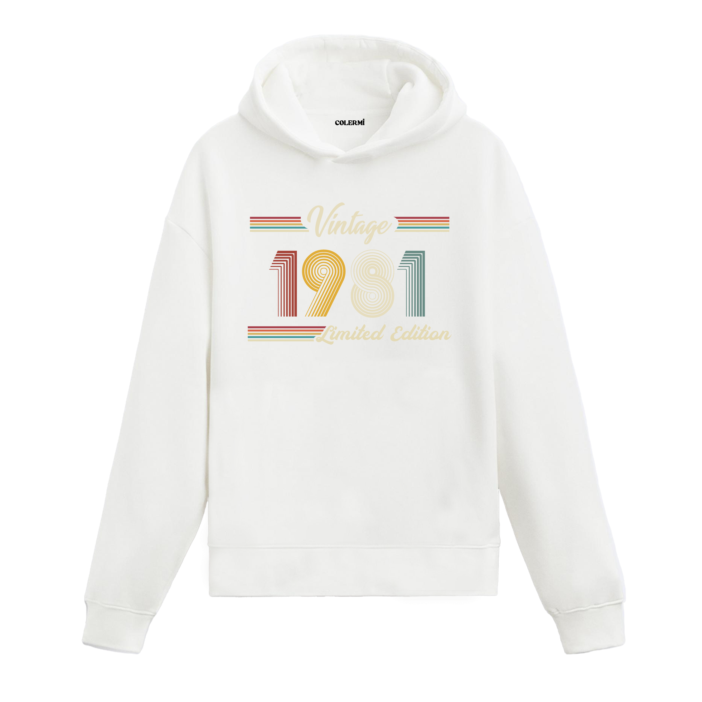 1981 doğumlu kişiler için tasarlanmış beyaz klasik vintage hoodie