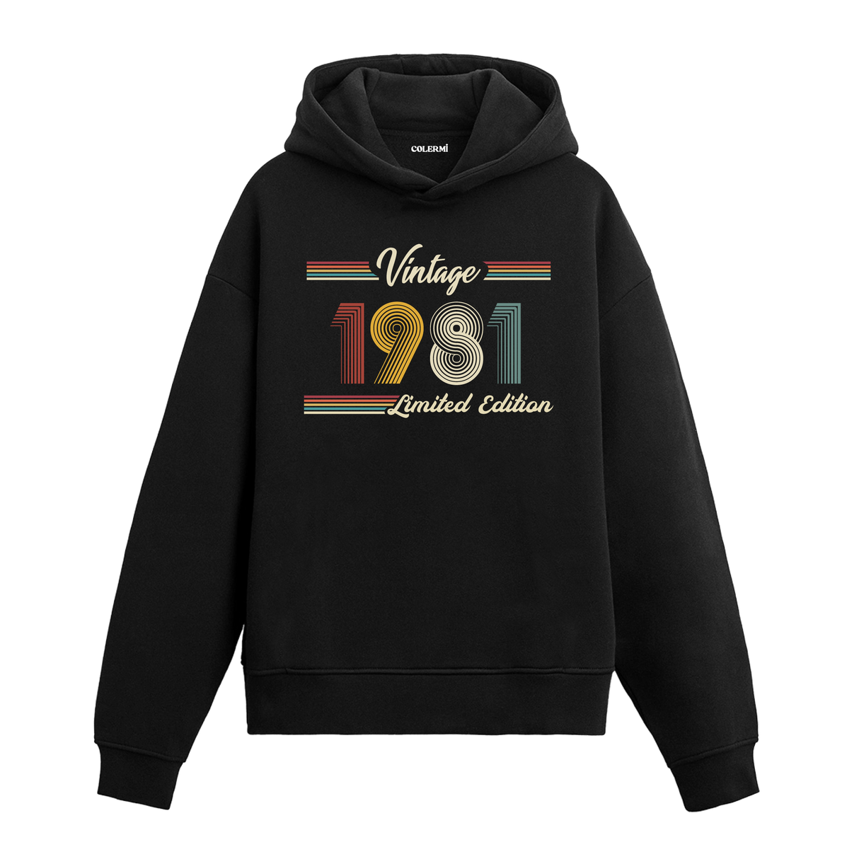 1981 doğumlu kişiler için tasarlanmış siyah klasik vintage hoodie