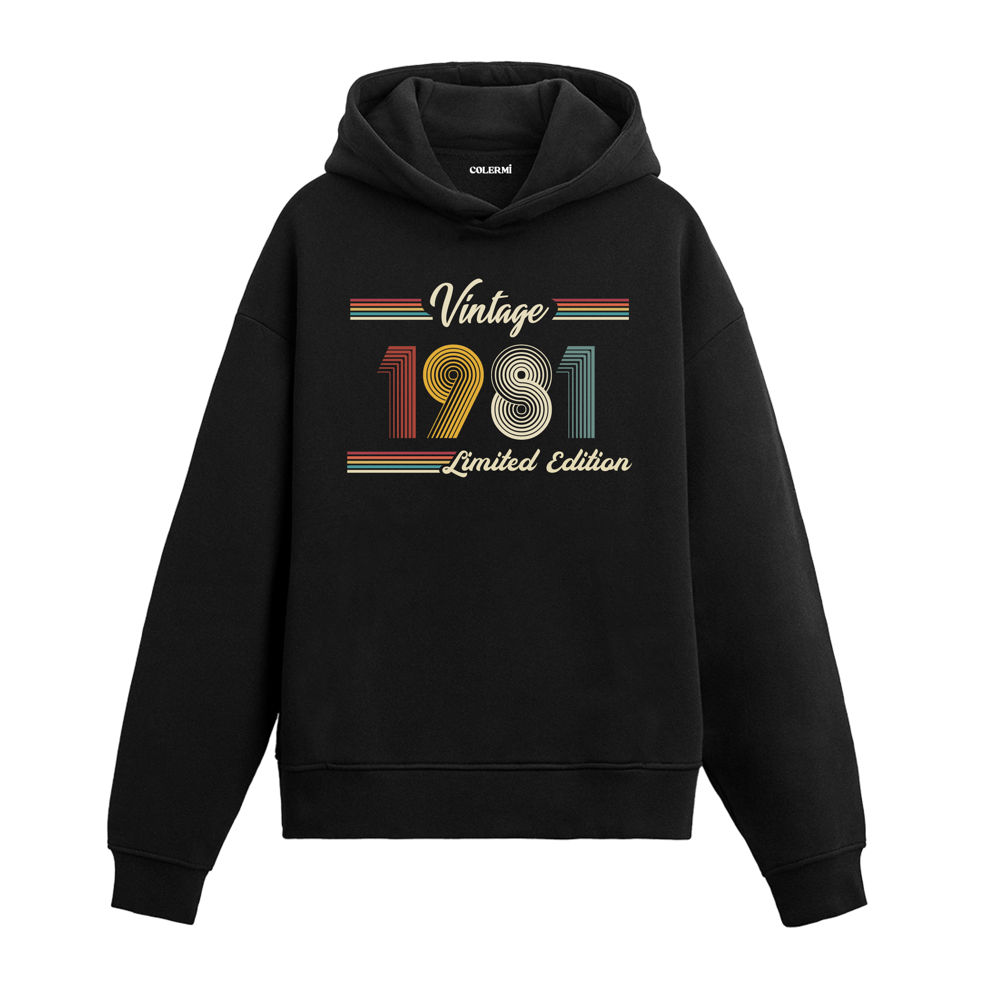 1981 doğumlu kişiler için tasarlanmış siyah klasik vintage hoodie