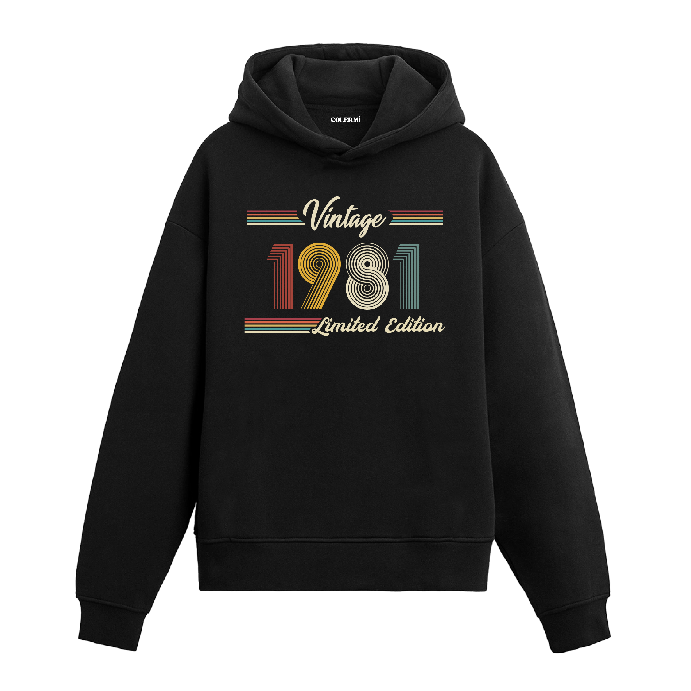 1981 doğumlu kişiler için tasarlanmış siyah klasik vintage hoodie