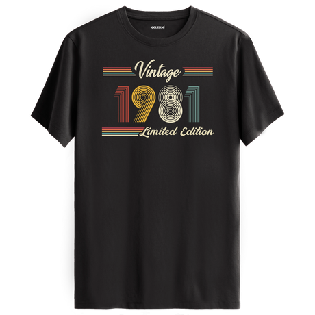 1981 yazılı klasik vintage retro tasarımlı antrasit tişört