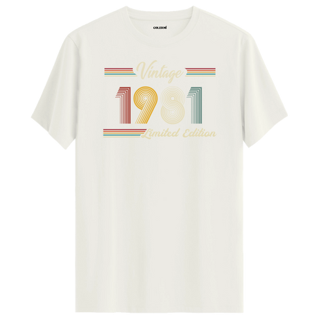 1981 yazılı klasik vintage retro tasarımlı ekru tişört