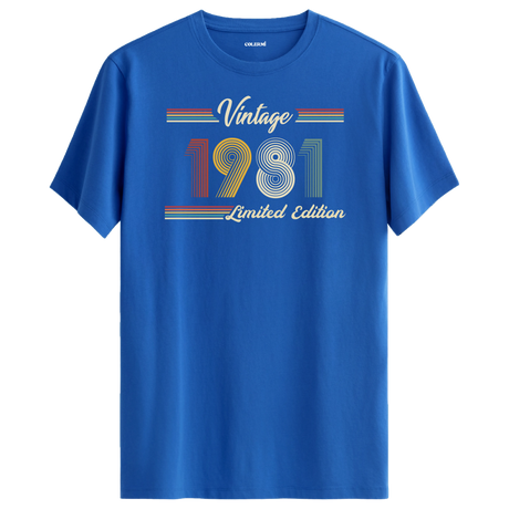 1981 yazılı klasik vintage retro tasarımlı mavi tişört