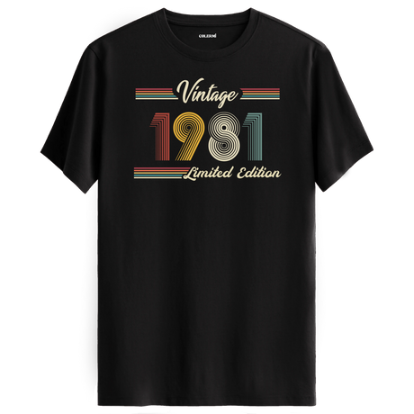1981 yazılı klasik vintage retro tasarımlı siyah tişört