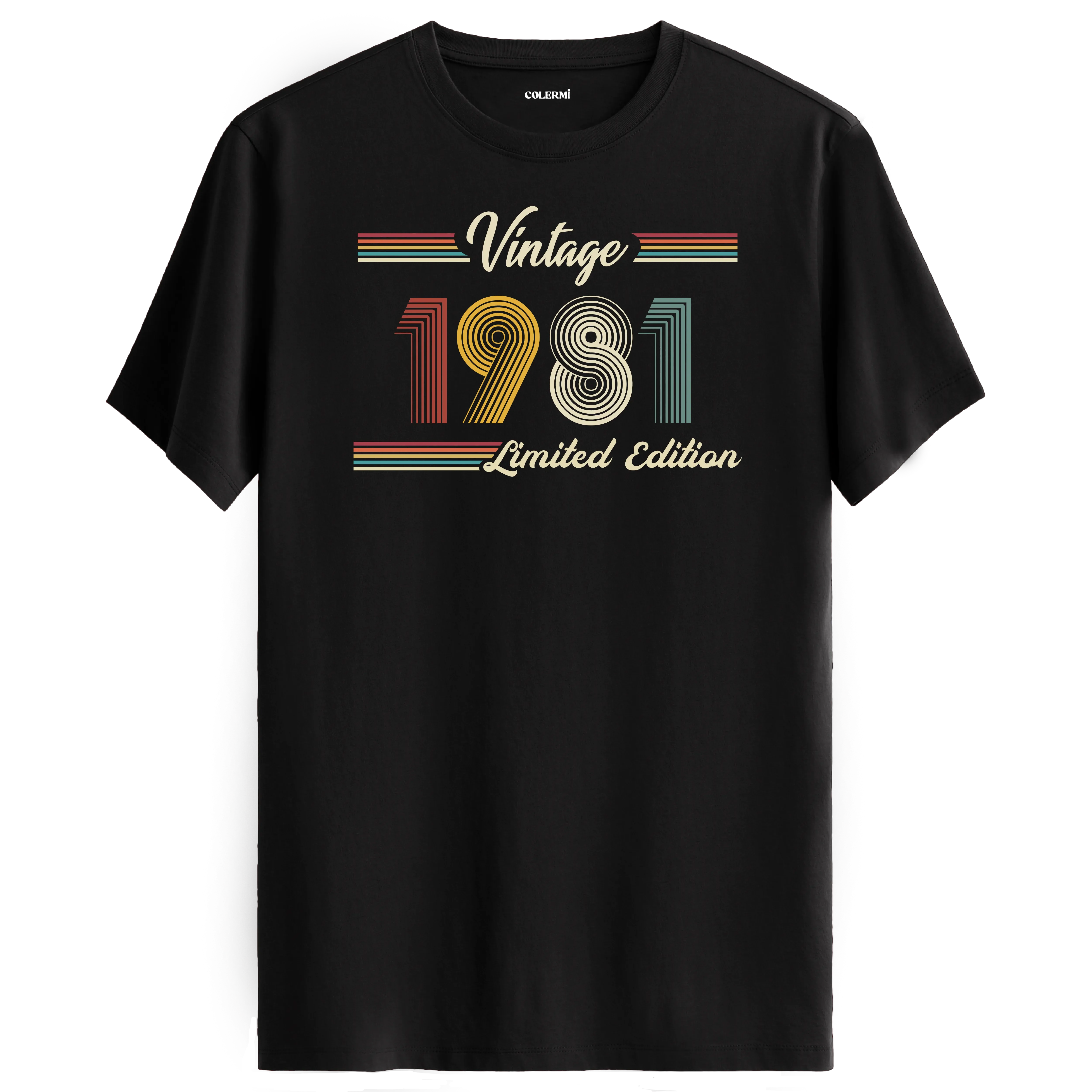 1981 yazılı klasik vintage retro tasarımlı siyah tişört