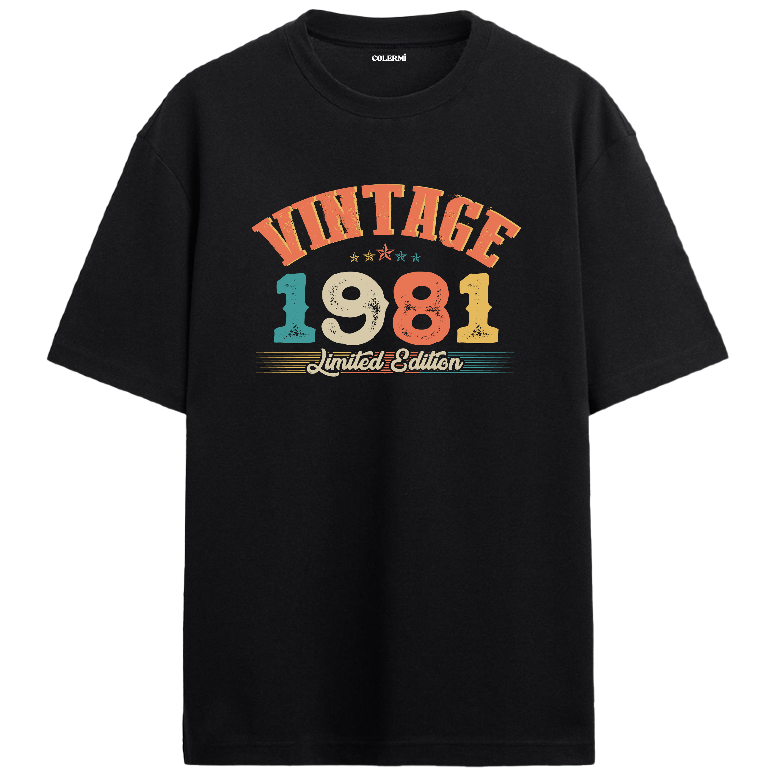 1981 Vintage Echo siyah oversize tişört, pamuk kumaşıyla yumuşak ve rahat bir doğum günü hediyesi seçeneği sunar.
