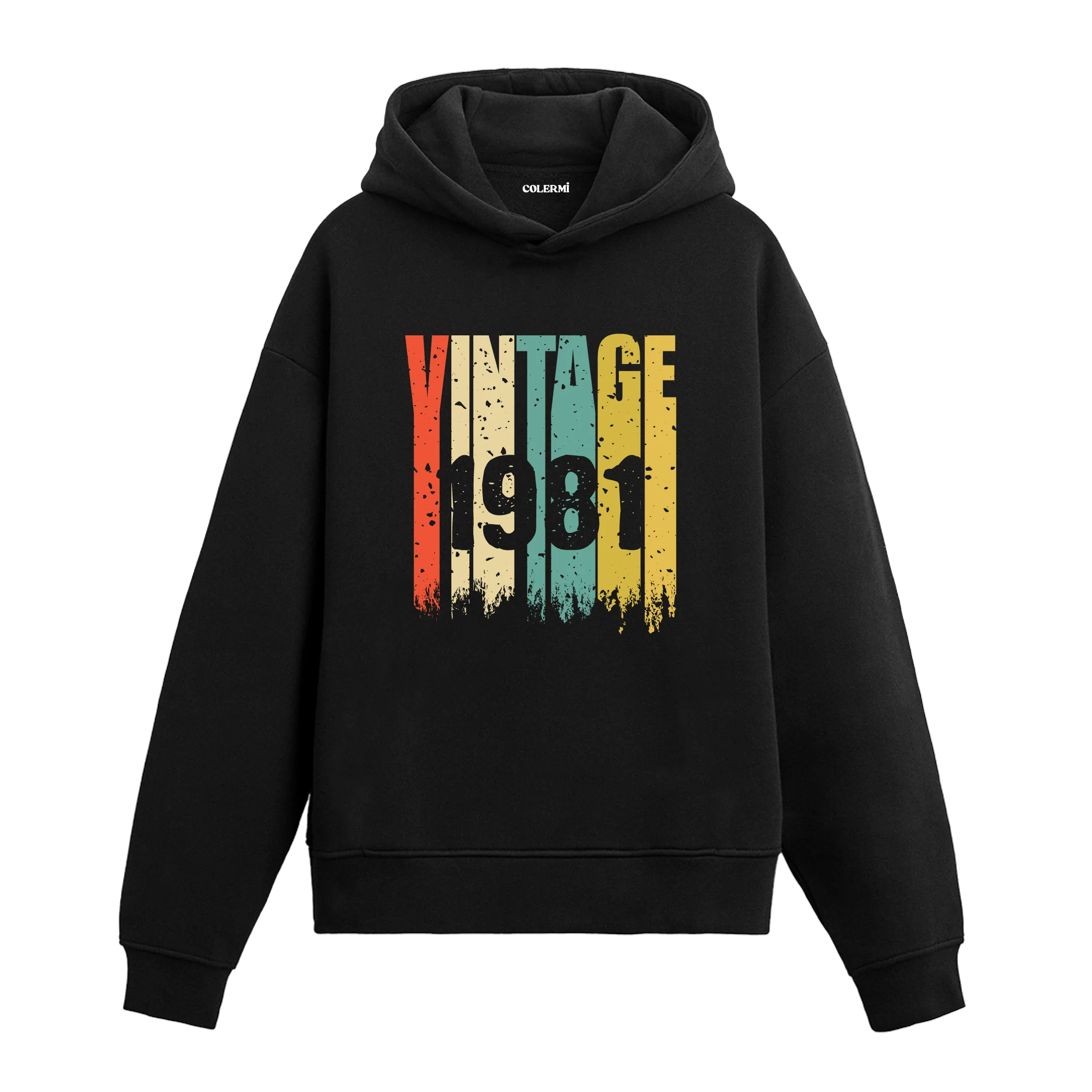 1981 doğumlu kişiler için tasarlanmış siyah Vintage Era hoodie