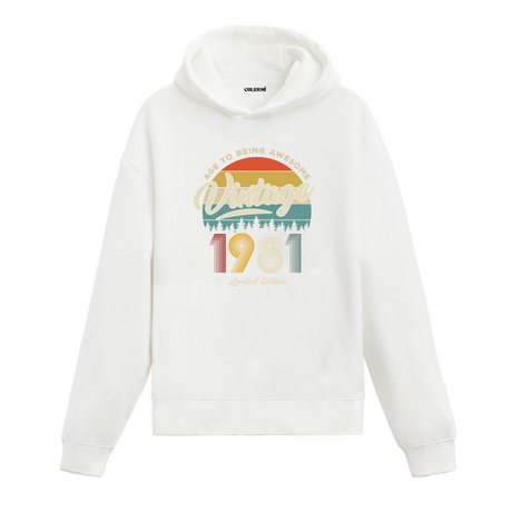 1981 Vintage Hoodie, retro yıl baskılı siyah pamuklu nostalji hoodie.