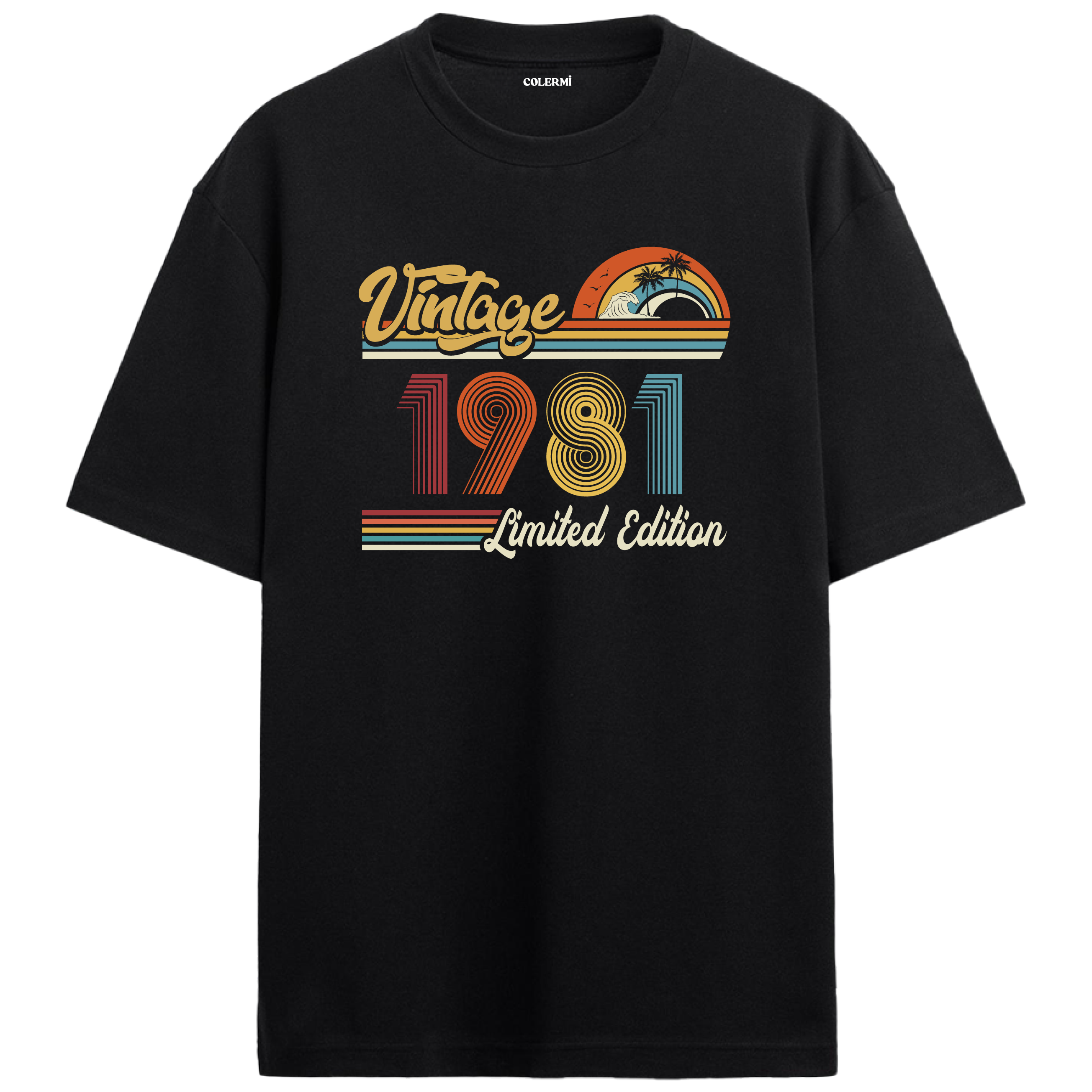 1981 Vintage siyah oversize tişört, retro baskısıyla nostaljik bir doğum günü hediyesi seçeneği sunar.