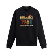 1981 Vintage sweatshirt, retro baskılı siyah sweatshirt