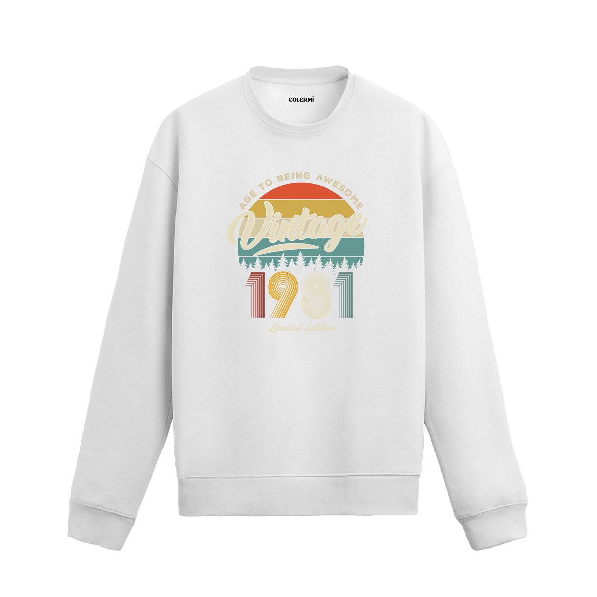 1981 yılı baskılı beyaz retro vintage sweatshirt
