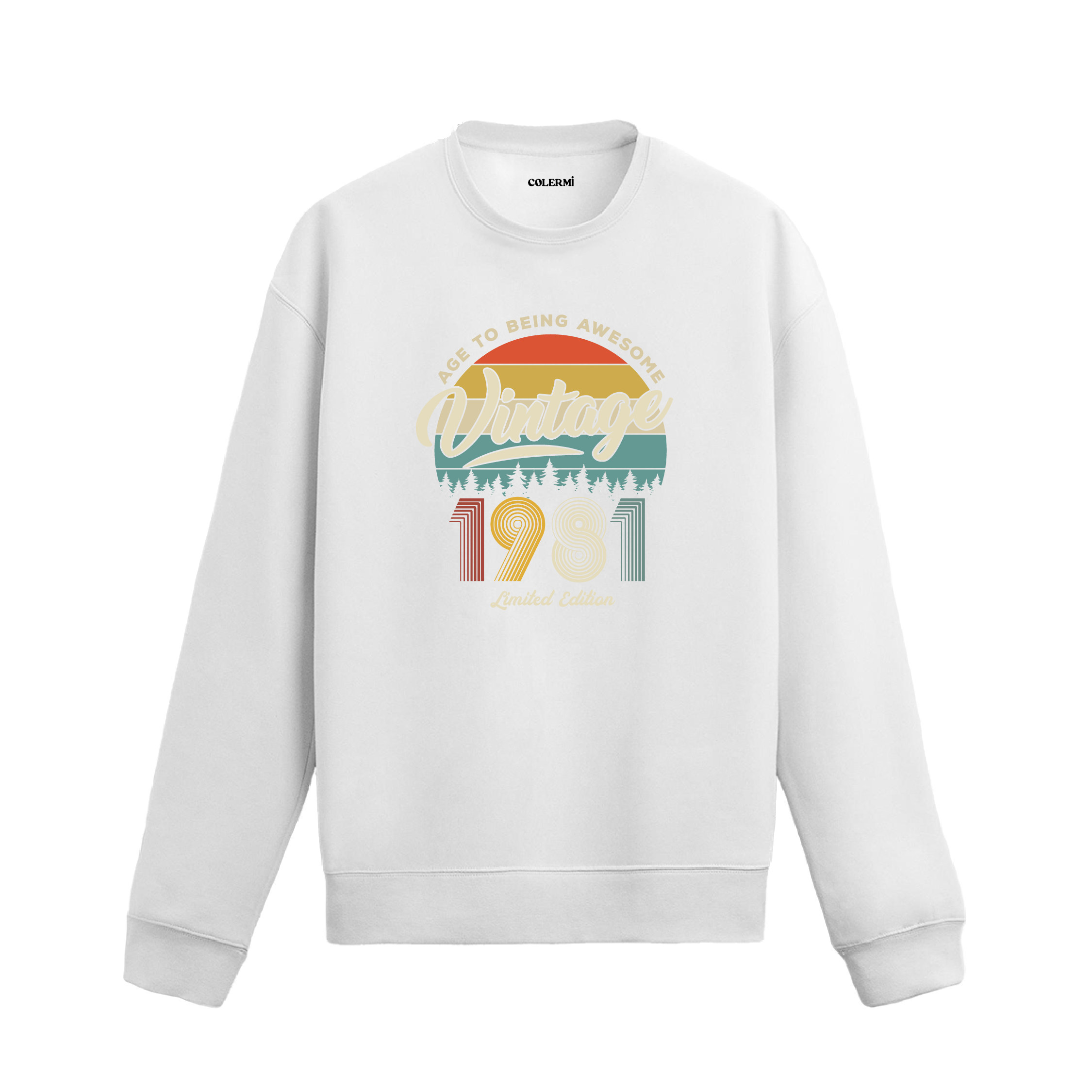 1981 yılı baskılı beyaz retro vintage sweatshirt